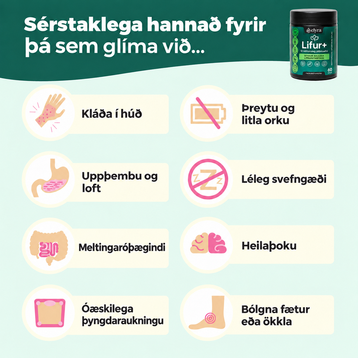 ELYRA Lifur+ – lifrarstuðningur, 60 hylki