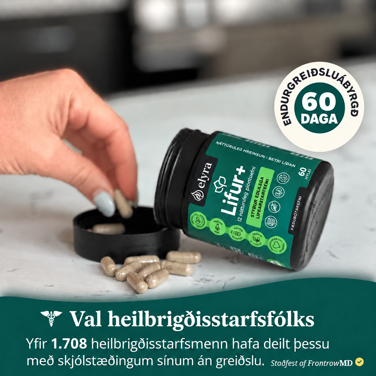 ELYRA Lifur+ – lifrarstuðningur, 60 hylki